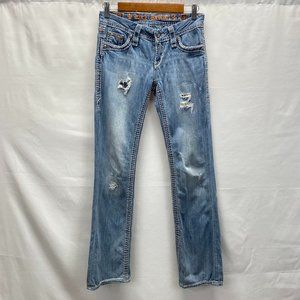 Rock Revival sz:26 Donna Distressed Boot Cut Jean Gem Detail